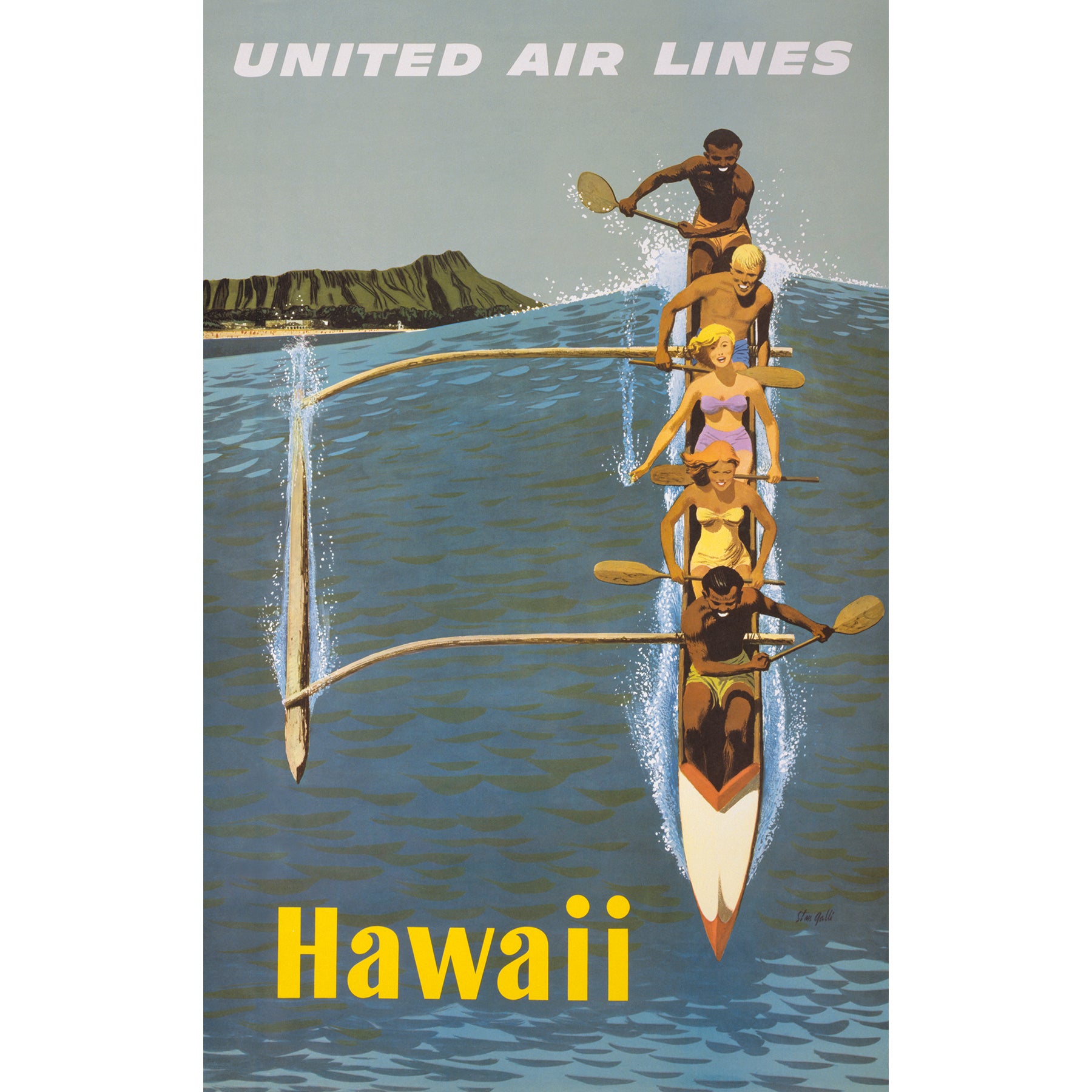 A vintage travel poster from United Air Lines advertising Hawaii