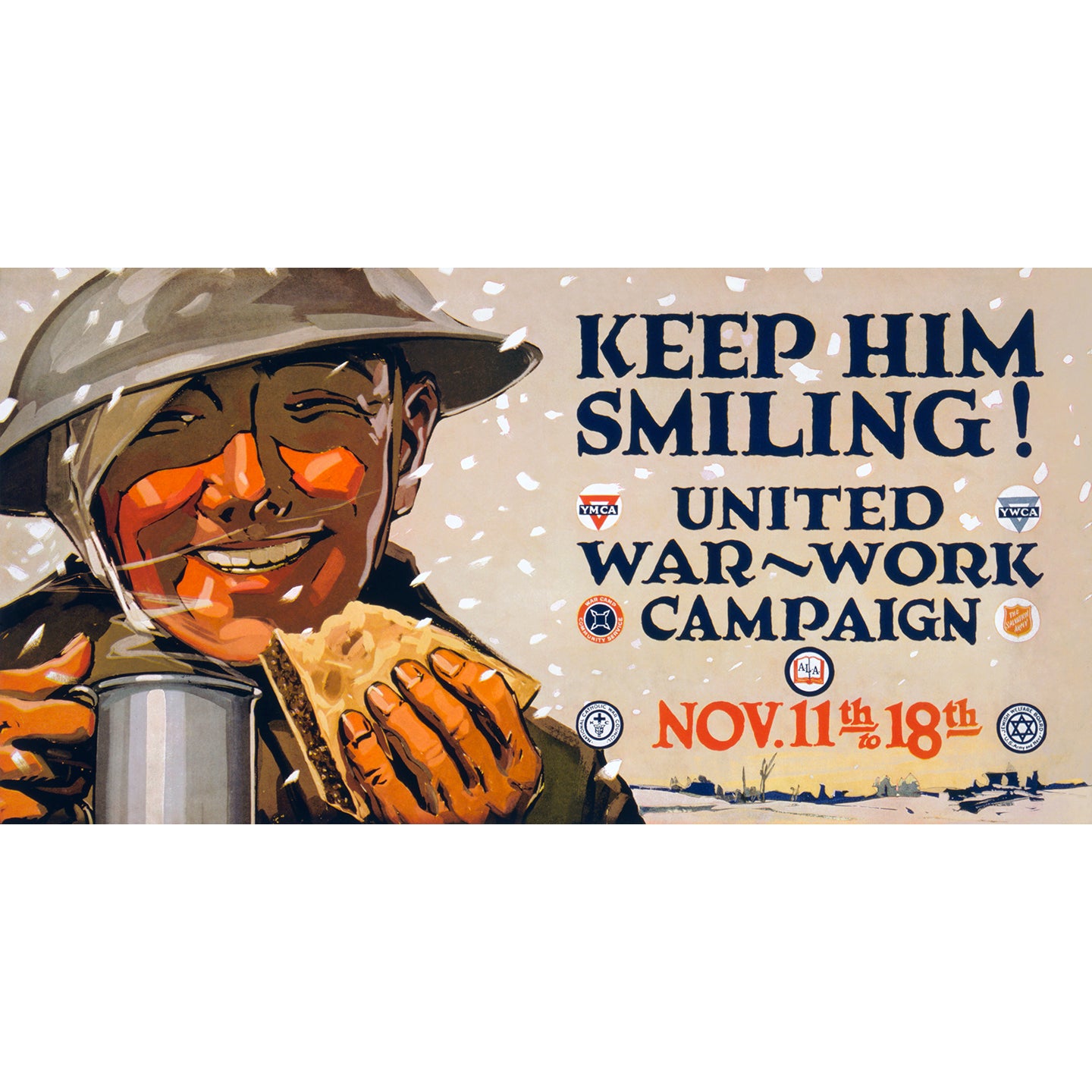 Keep Him Smiling military poster by United War Work Campaign