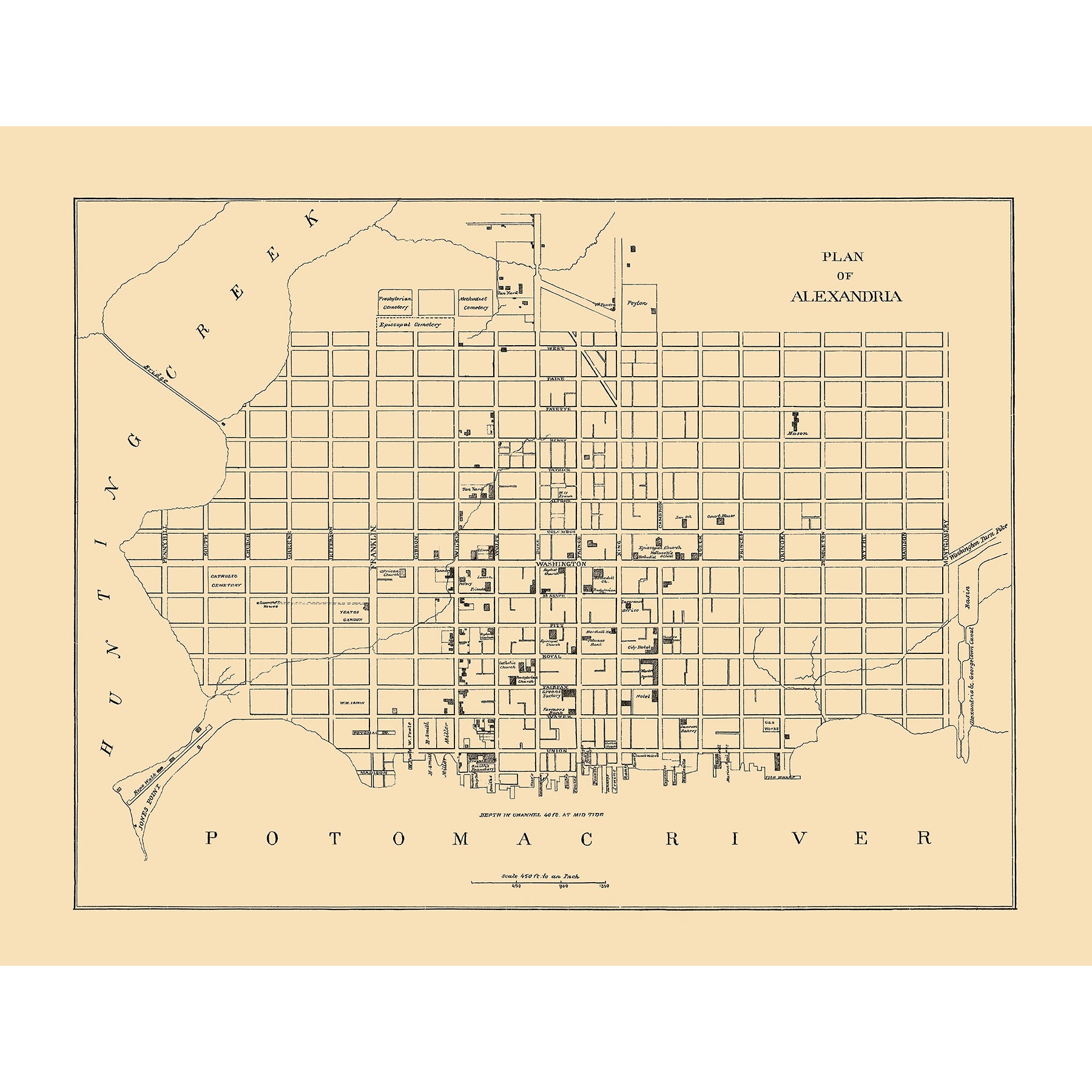 A simple vintage map depicting the plans of Alexandria, Virginia