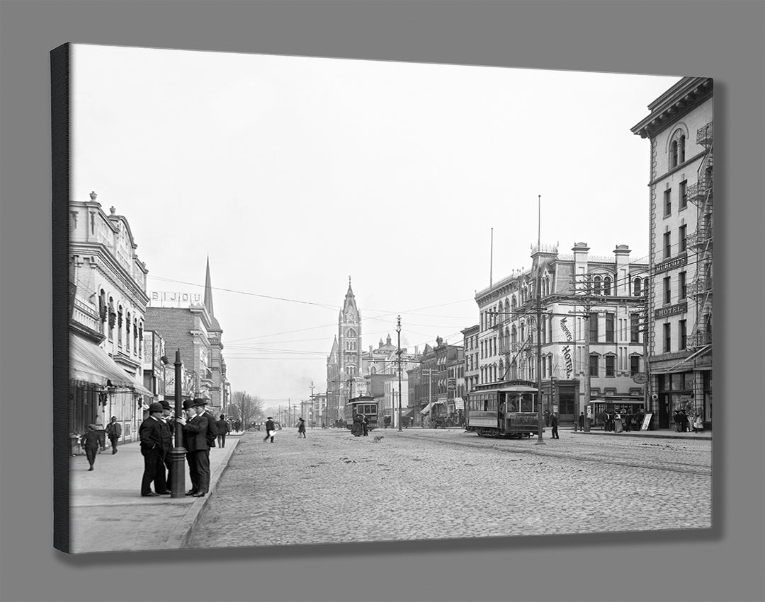A stretched canvas print reproduction of a restored photograph of Broad Street in Richmond, VA