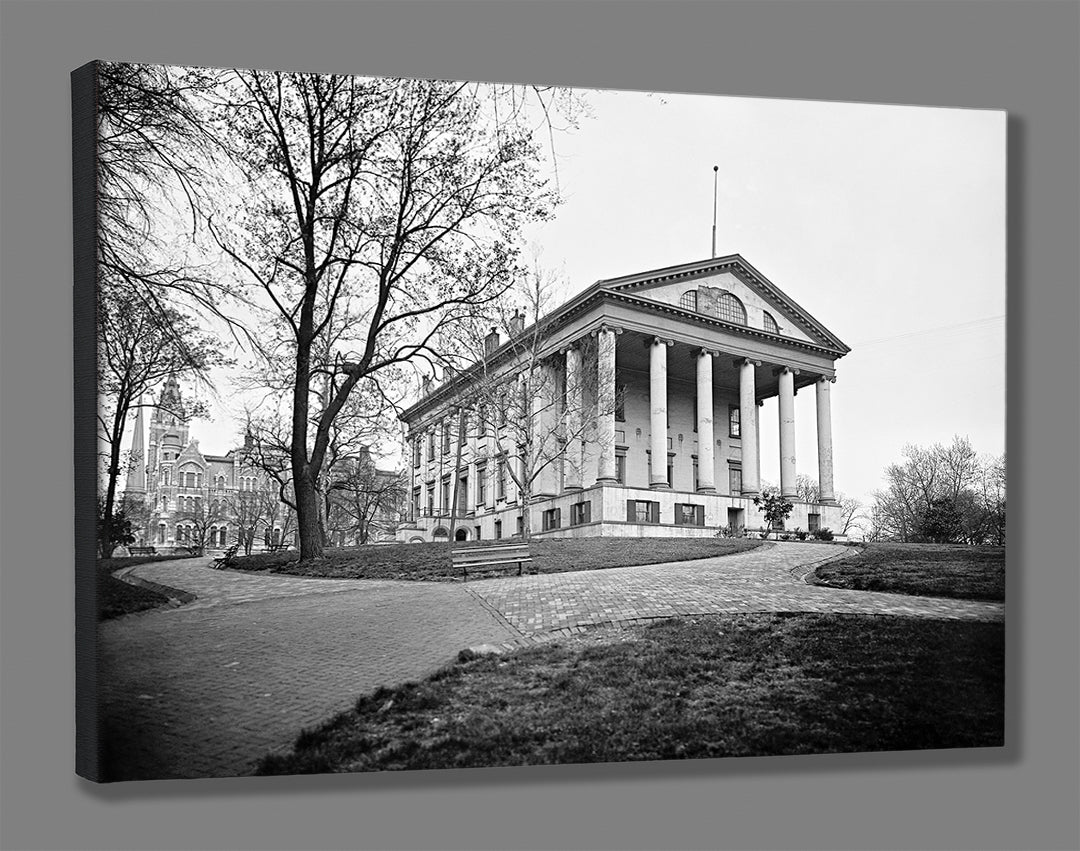A stretched canvas print of a vintage Richmond photograph featuring the Capitol Building