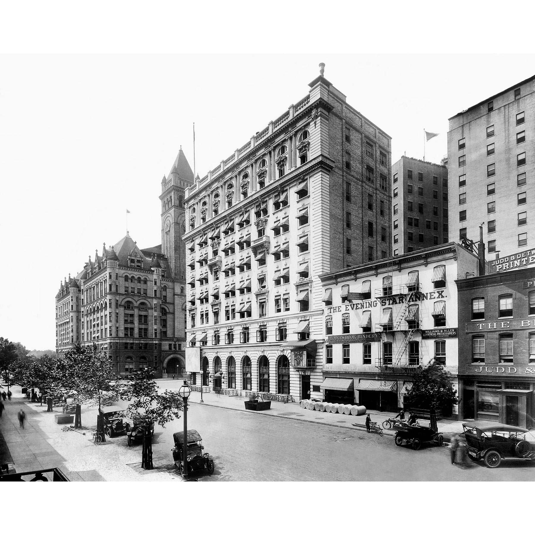 A vintage, black and white photograph of 11th and Penn Streets in Washington DC