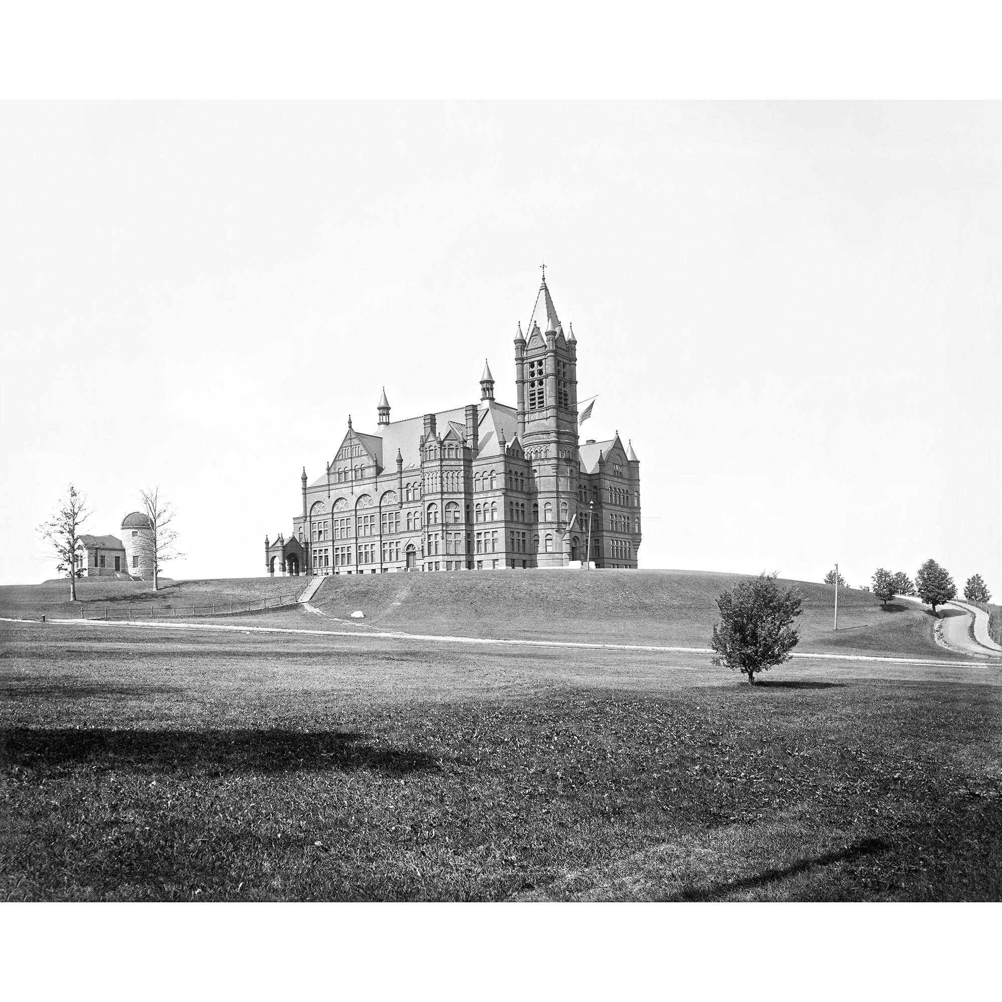 A vintage photograph of J Crouse Hall at Syracuse University