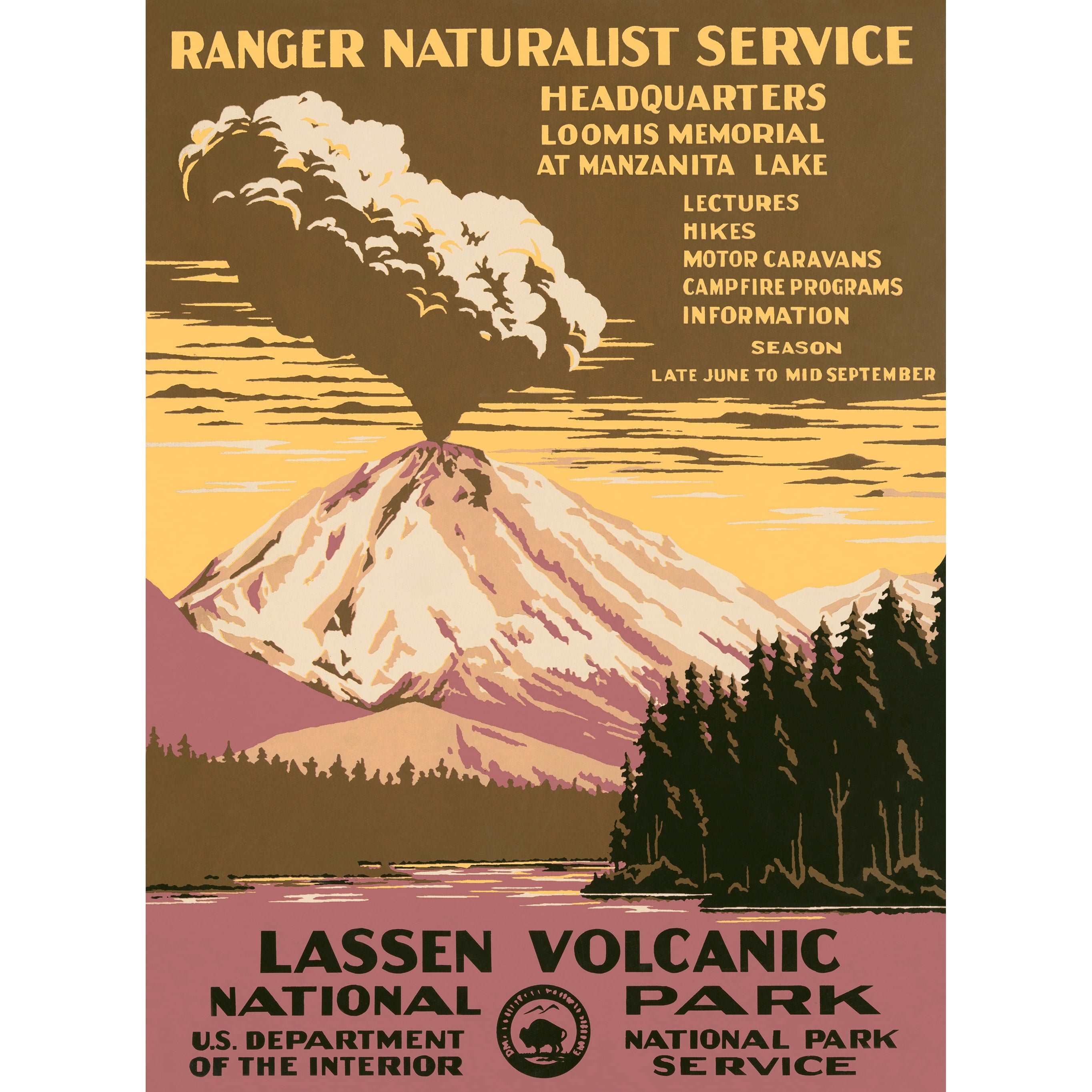 A vintage poster advertising Lassen Volcanic National Park