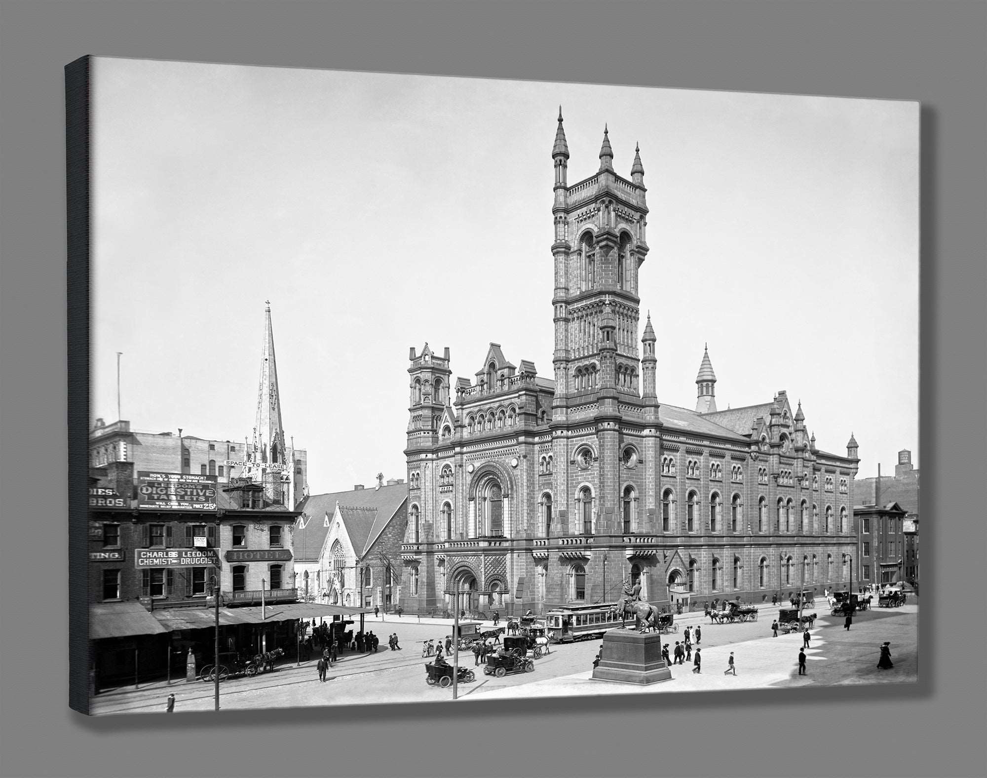 A stretched canvas print of a vintage photograph of Philly's Masonic Temple