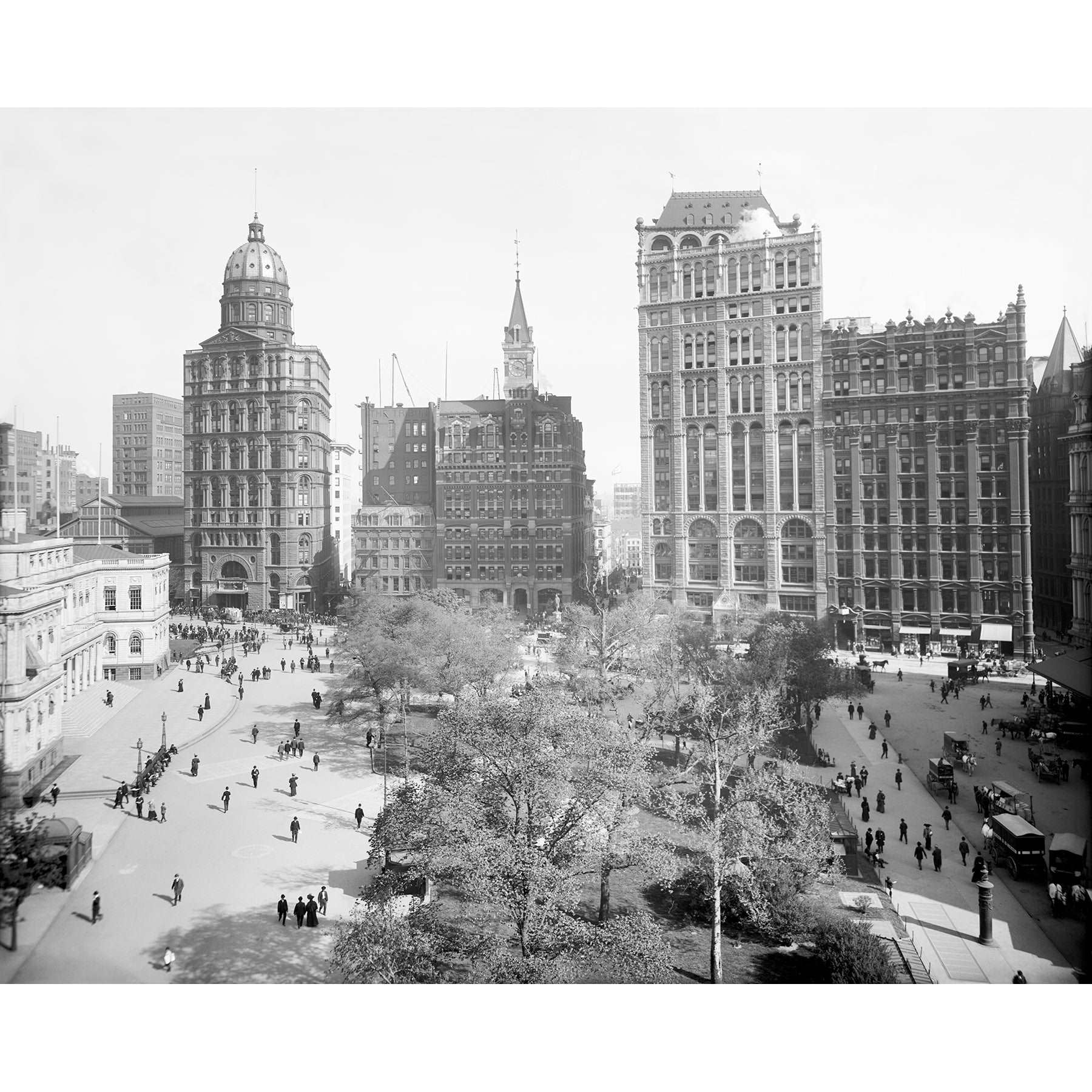 A vintage photograph of Newspaper Row in New York City
