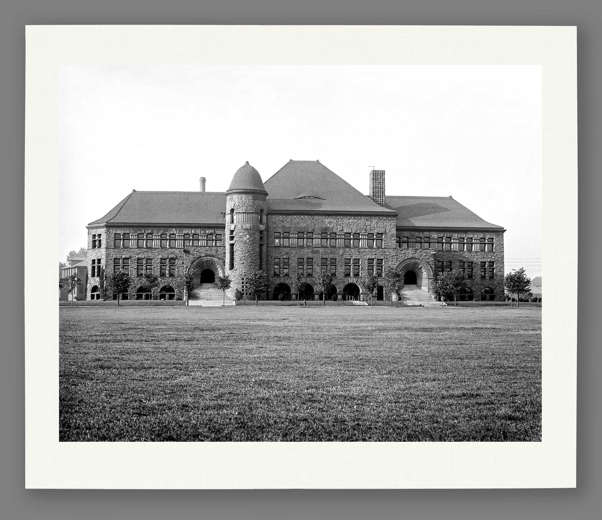 A fine art paper print of a black and white photograph of Pillsbury Hall