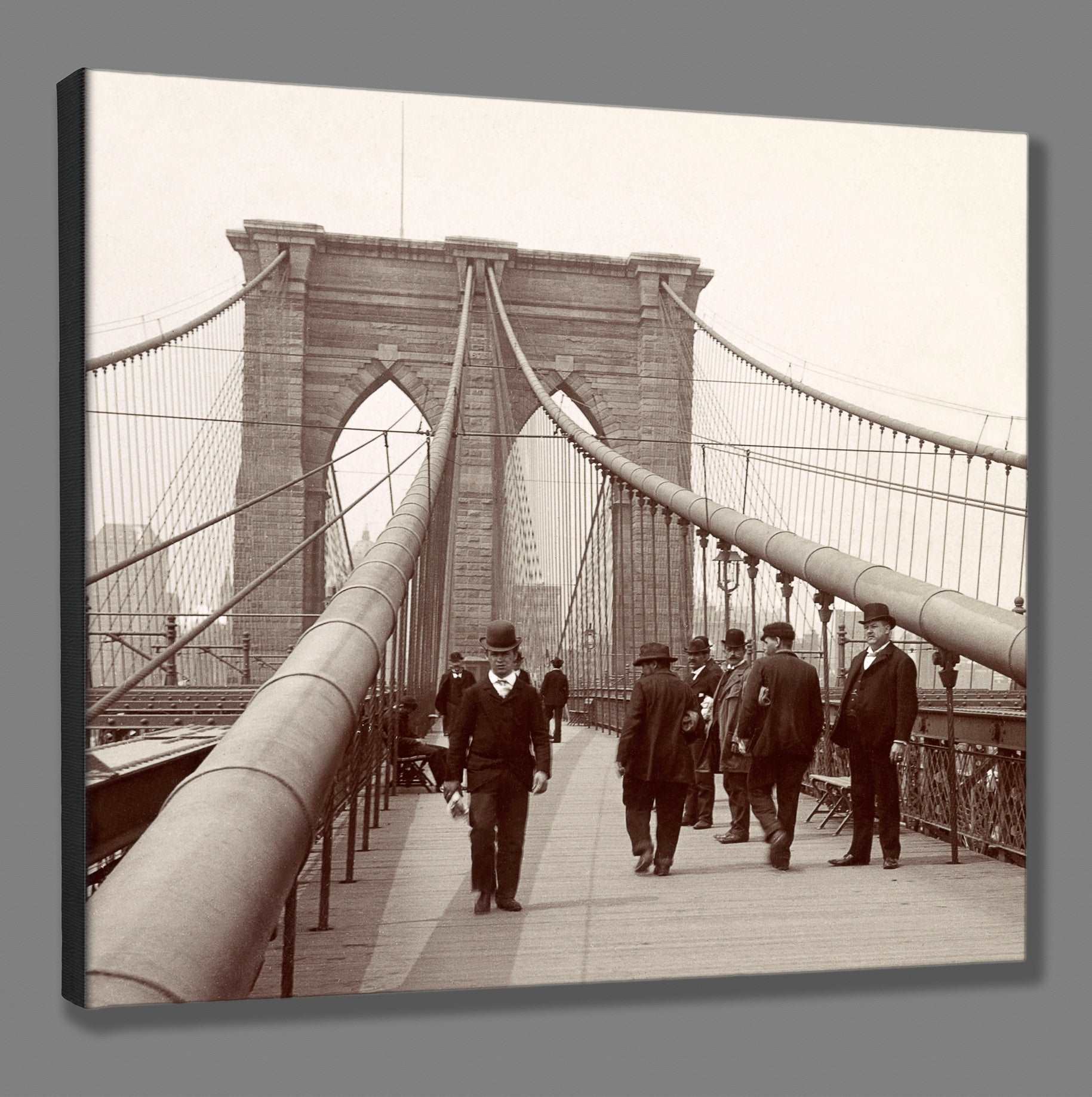 An archival canvas print of our vintage photograph of the Brooklyn Bridge Promenade