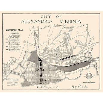 A vintage zoning map of the City of Alexandria in Virginia