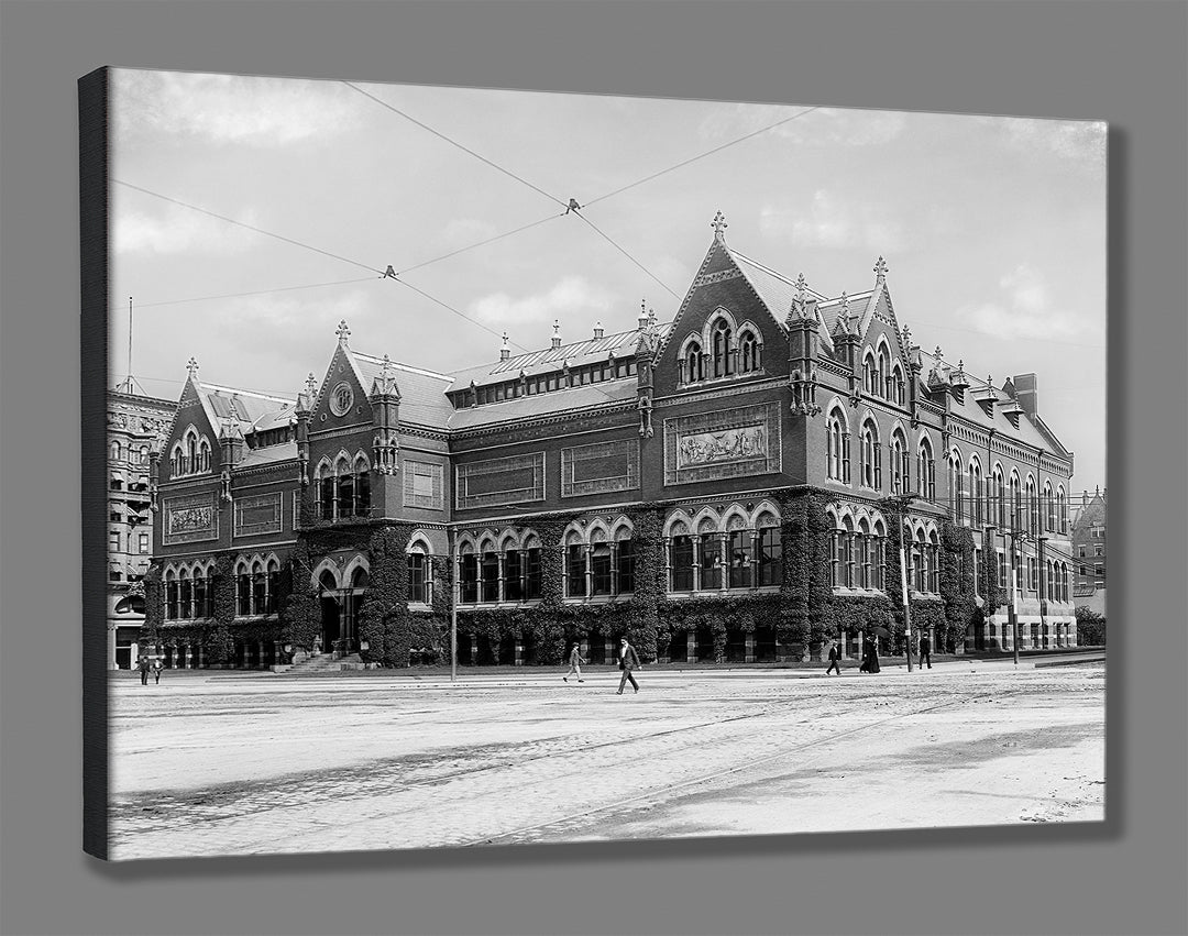 An archival print on canvas of a vintage Boston photograph, featuring the art museum