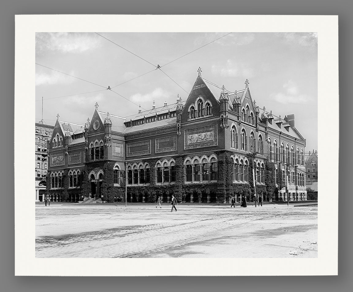 A fine art print on archival paper of a vintage Boston photograph, featuring an ivy covered art museum