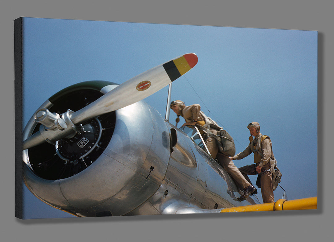 A vintage image of cadets on a plane, printed on archival canvas