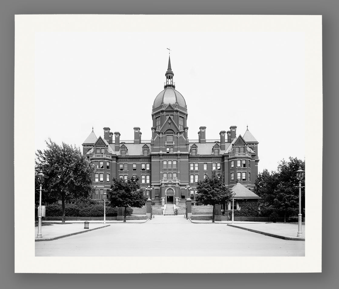A vintage image of Johns Hopkins Hospital, printed on fine art paper