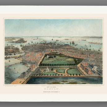 A print on archival paper of a vintage birds eye view Boston map