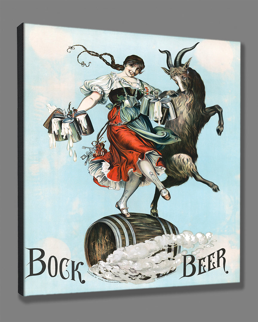 A canvas print of a retro advertisement for Bock Beer