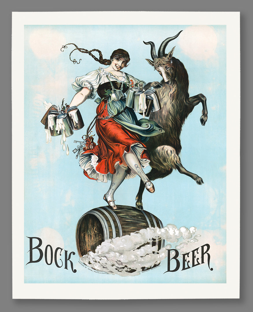 An example of a paper print of a vintage Bock Beer Ad