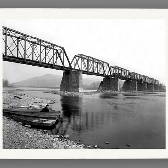 A paper print reproduction of a vintage image of a bridge over the Susquehanna in Pittston, Pennsylvania