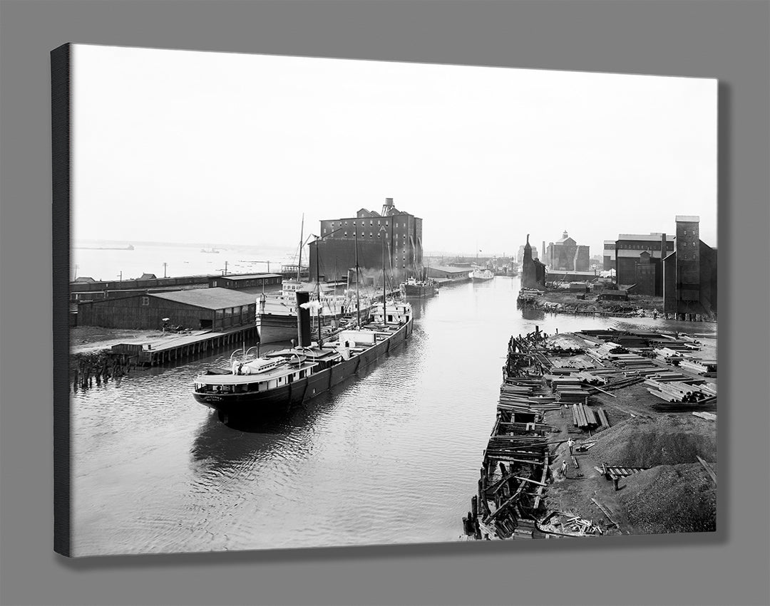 A stretched canvas print of a vintage photograph of a Buffalo, New York pier