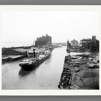 A fine art paper print of a Buffalo, New York photograph showing a ship arriving at the pier