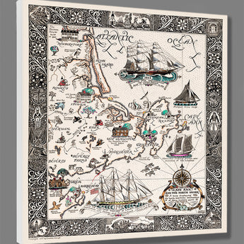 A digital mockup of a stretched canvas print of a vintage Cape Ann map