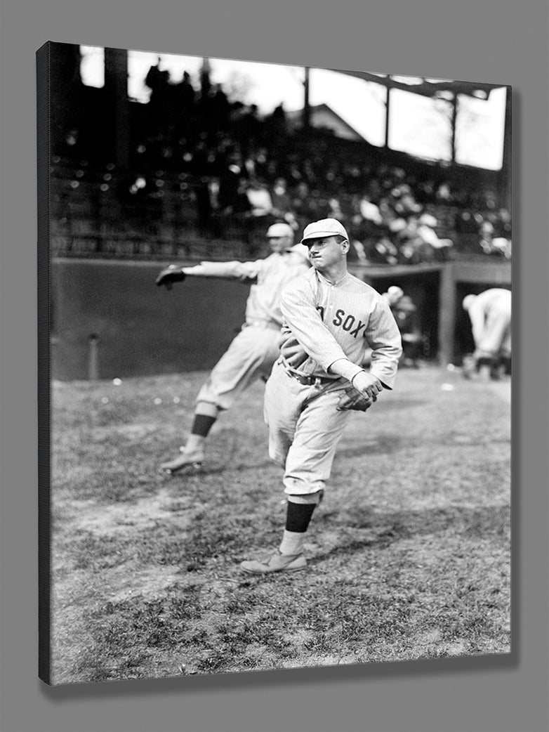 A mockup canvas print reproduction of a vintage sports image of the Red Sox's Charles Wagner