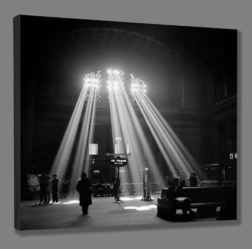 An example of a stretched canvas print of a vintage photo of Chicago's Union Station