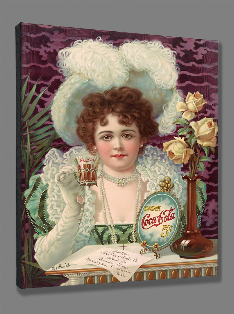 A digital rendering of a canvas print reproduction of a vintage Coca-Cola advertisement