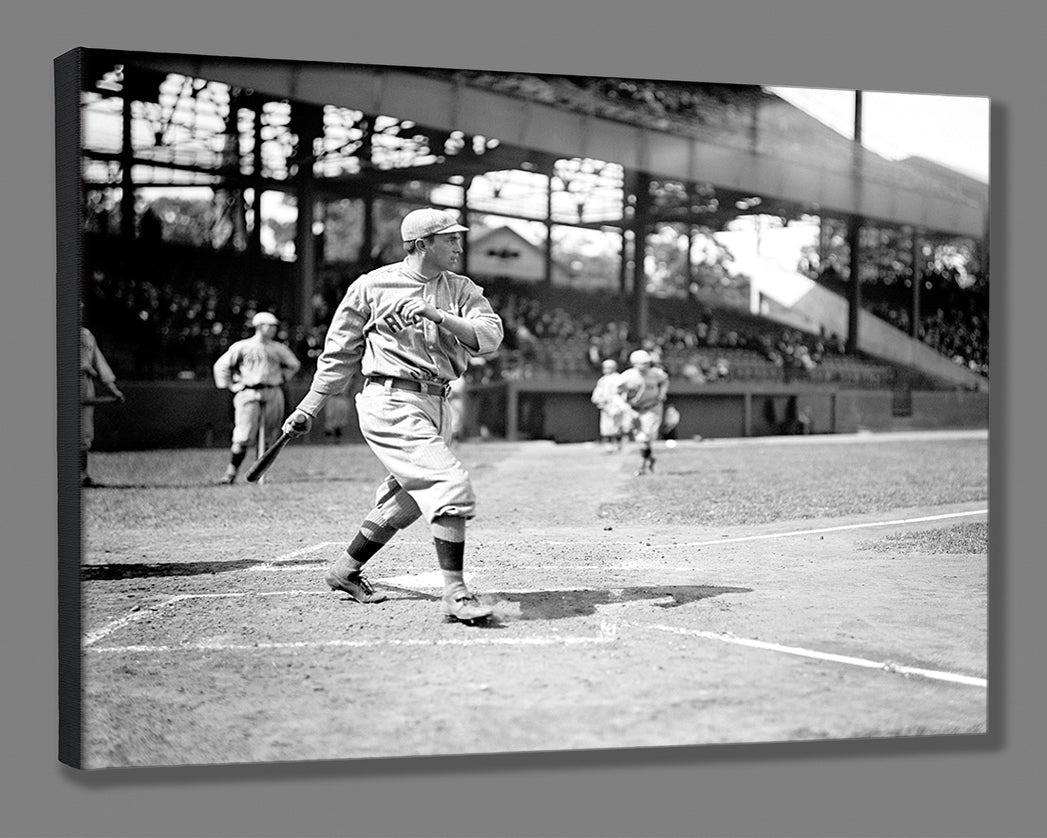 A stretched canvas print of a vintage Red Sox photograph featuring Harry Hooper