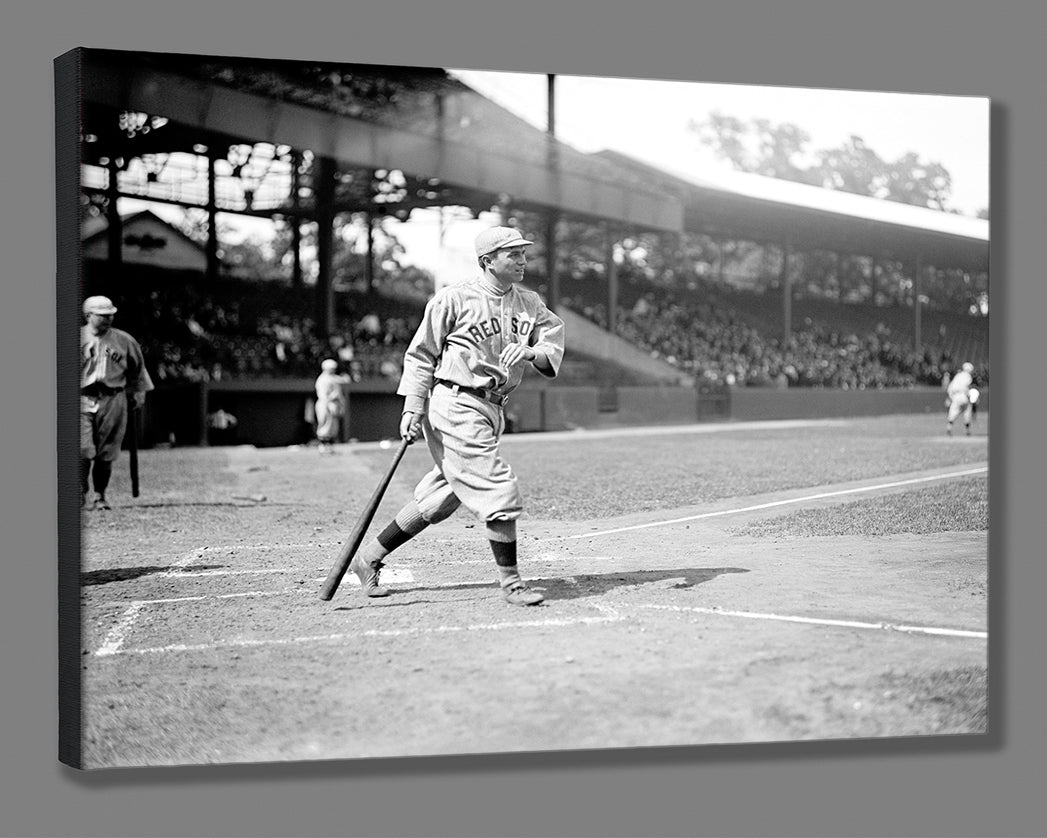 A mockup of a canvas print reproduction of a vintage Harry Hooper/Red Sox photograph