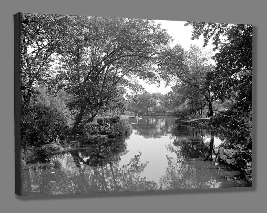 A stretched canvas print of a vintage landscape featuring Chicago's Lincoln Park