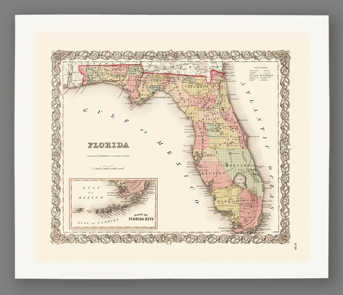 Vintage map of Florida with decorative border