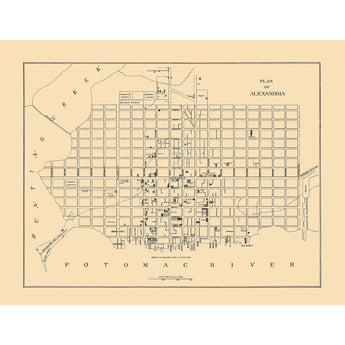 A simple vintage map depicting the plans of Alexandria, Virginia