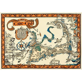 A restored vintage pictorial map of Cape Cod