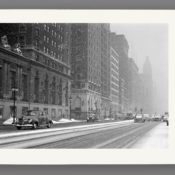 A paper print reproduction of a vintage Chicago winter photograph