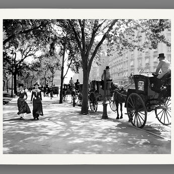 A vintage photograph of a cab stand in New York City, printed on fine art paper