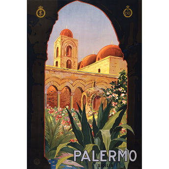 A colorful vintage travel poster featuring Palermo