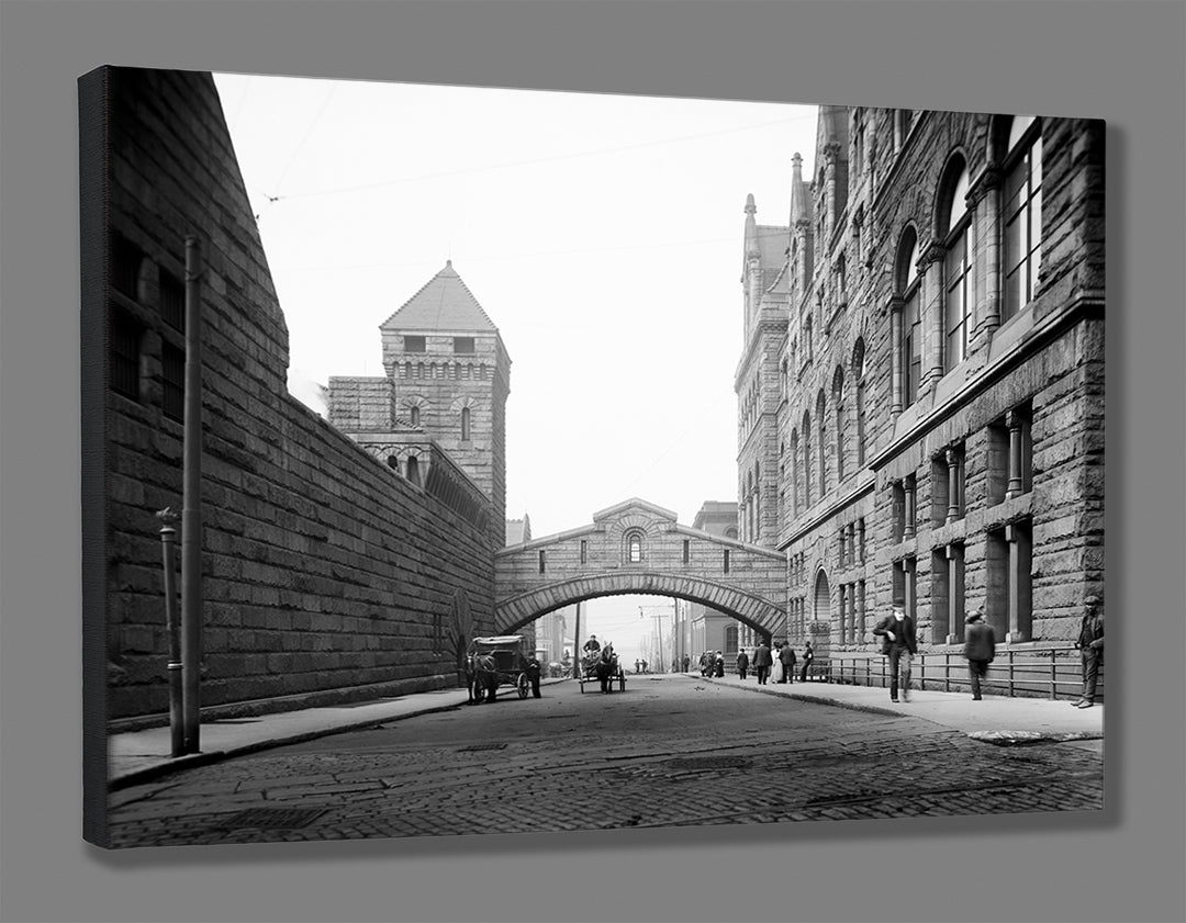 A sample of a stretched canvas print of a vintage Pittsburgh photograph