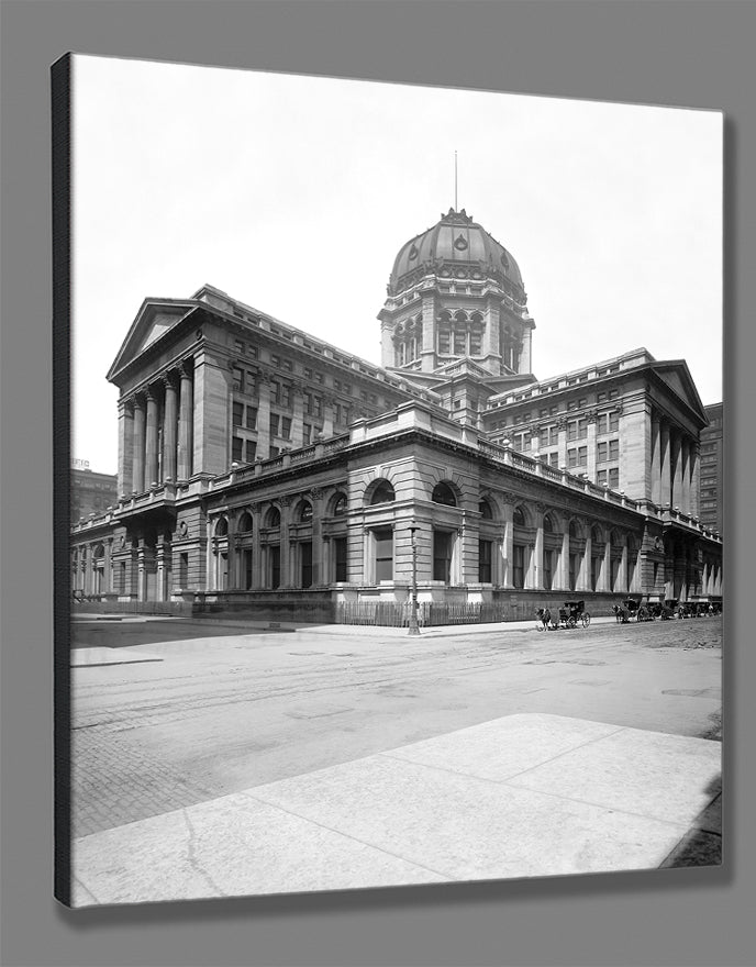 A stretched canvas print reproduction of a vintage image of Chicago's Post Office