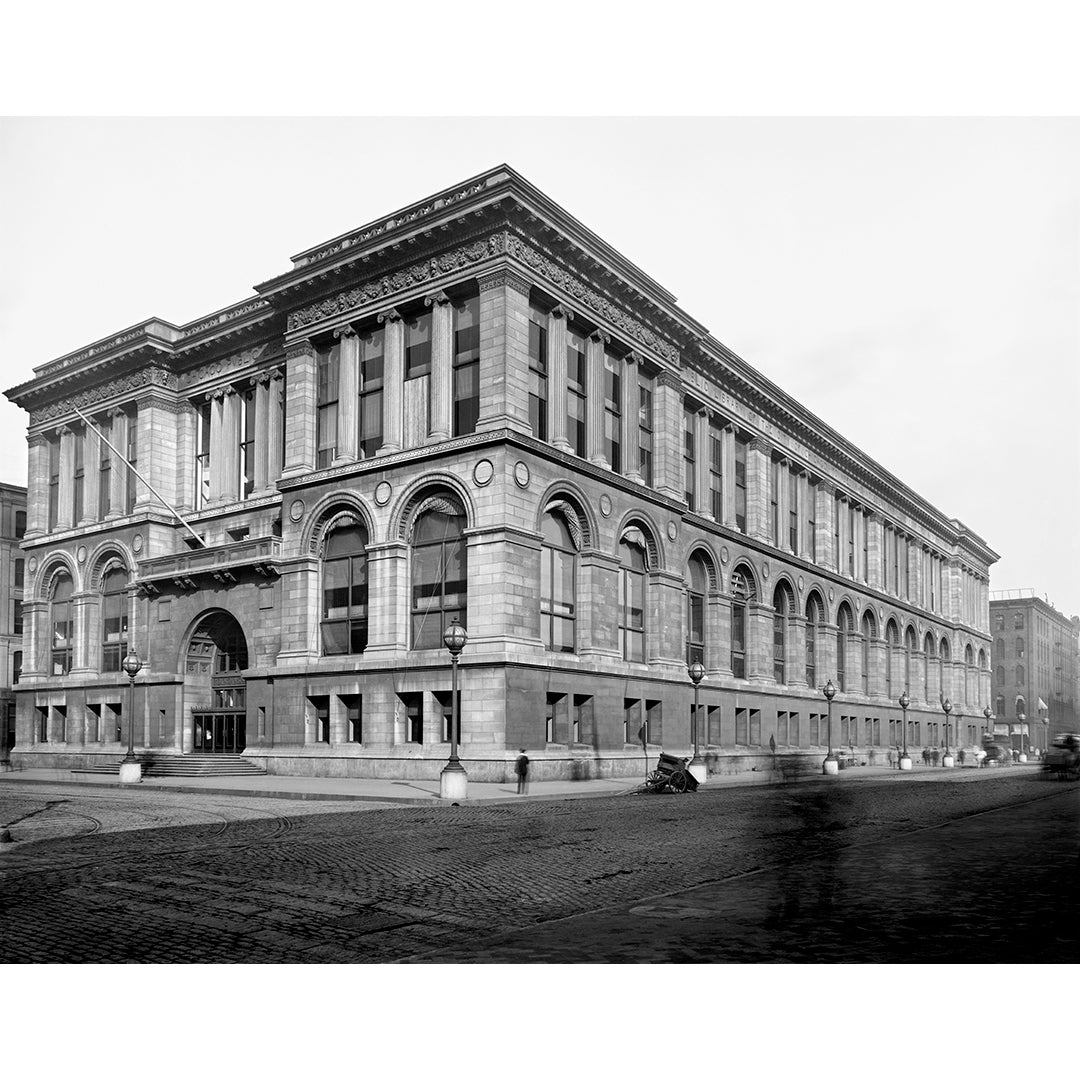 A vintage photograph of a public library in Chicago