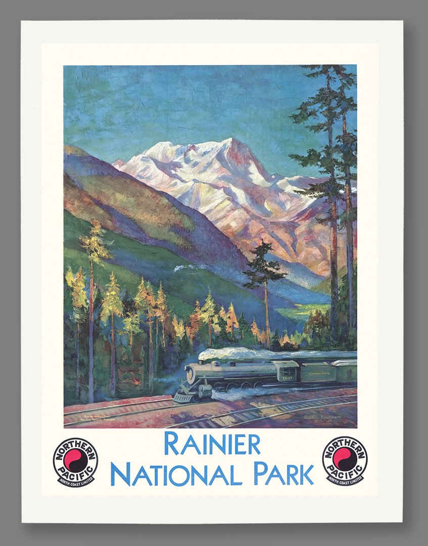 Mount Rainer Poster Vintage Mount Rainier Poster - National Park | Old Town Print Gallery