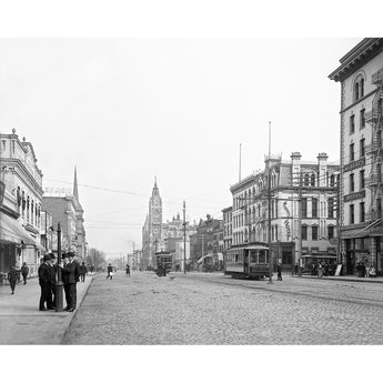 A restored vintage photograph showing a view of Broad Street in Richmond, Virginia