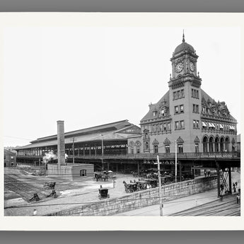 A print on paper of a restored vintage image of Main Street Station in Richmond, VA