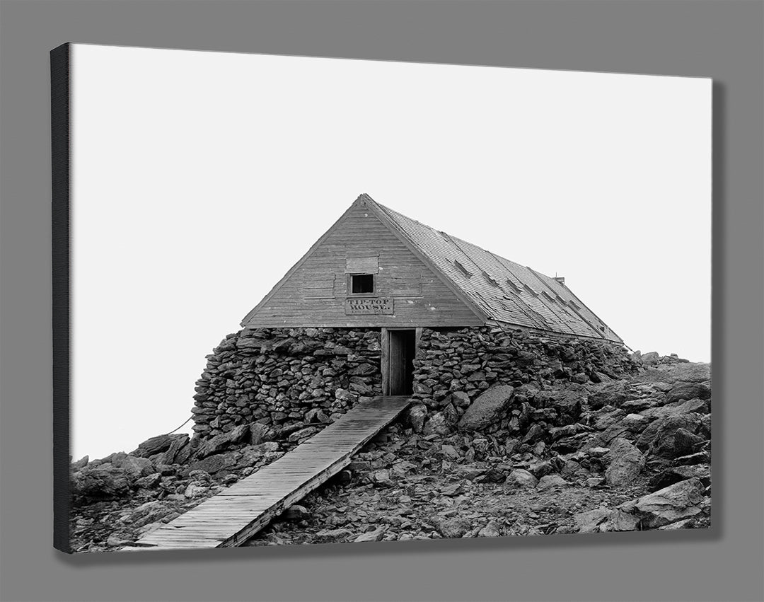 A stretched canvas print of an old photo of the Tip-Top House on Mount Washington