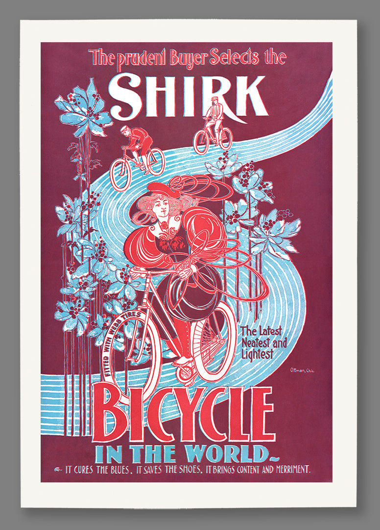 A vintage Shirk Bicycles advertisement, printed on fine art paper