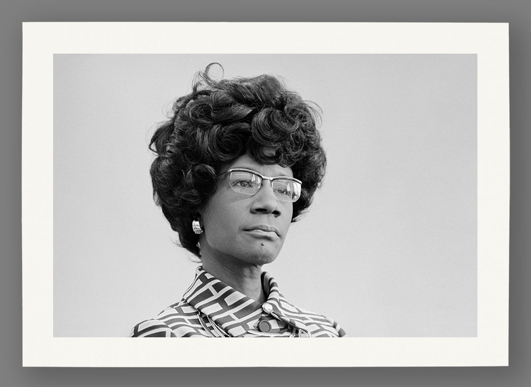 A print on archival paper of a vintage photograph of Shirley Chisholm