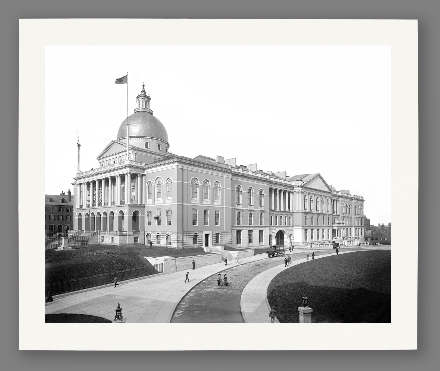 A paper print reproduction of a vintage photogrpah of the State House in Boston