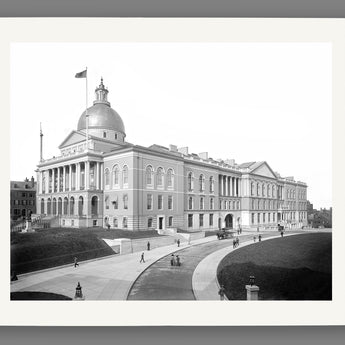 A paper print reproduction of a vintage photogrpah of the State House in Boston