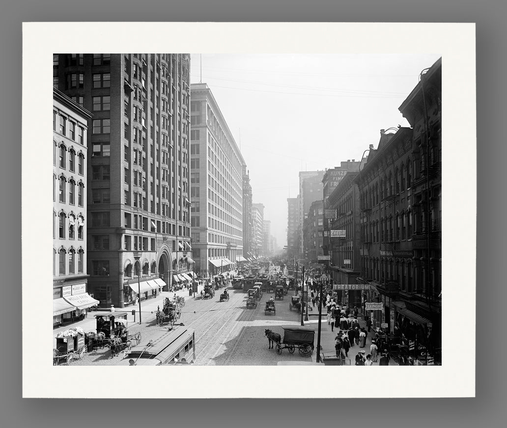 A paper print reproduction of a vintage Chicago image of State Street
