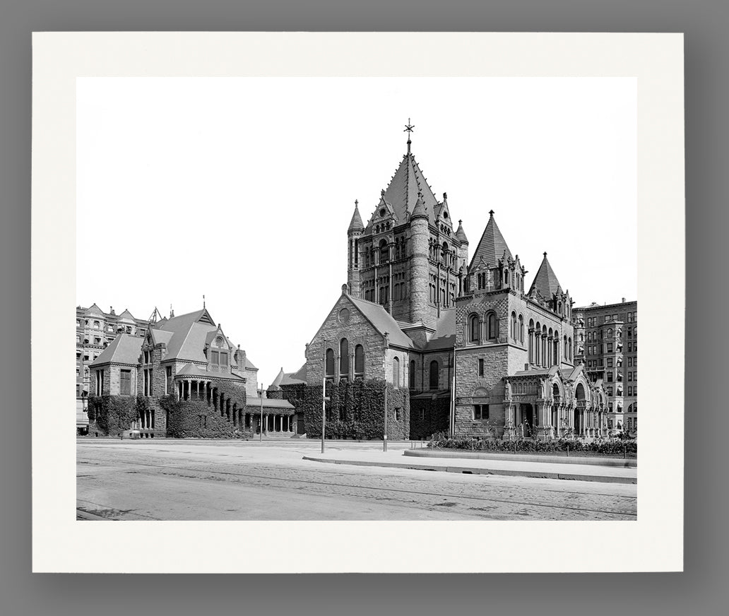 A vintage image of Boston's Trinity Church, printed on fine art paper
