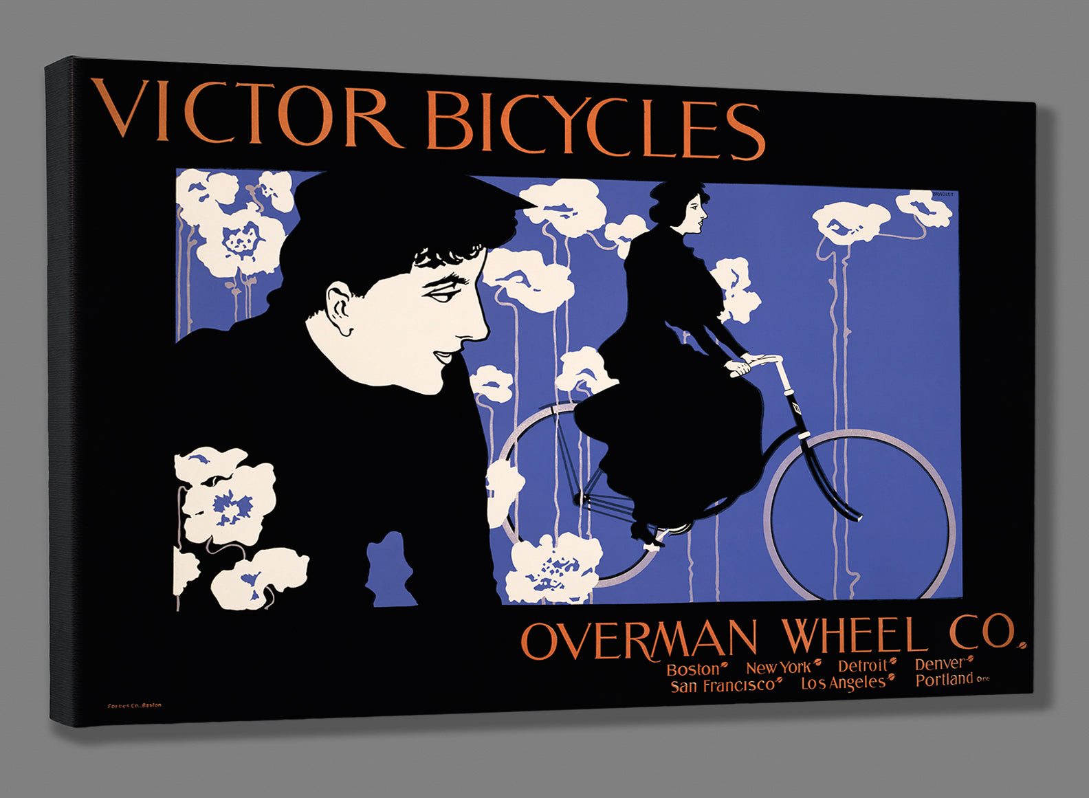 Canvas print mockup of vintage advertisement for Victor Bicycles